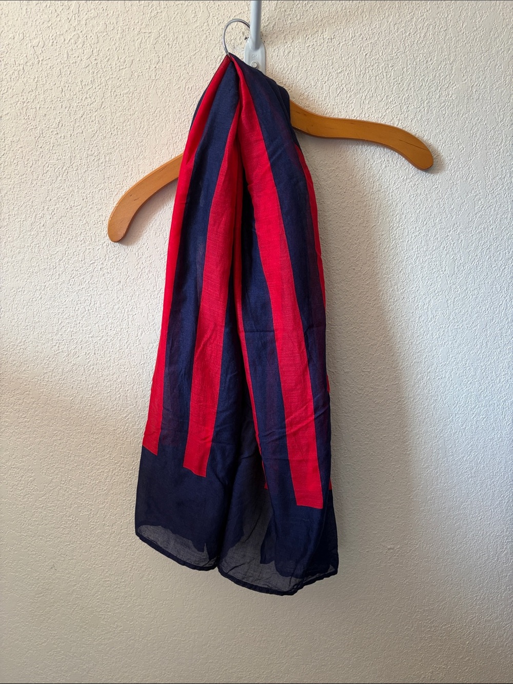 Lauren Ralph Lauren Oblong Silk Scarf Navy & Red Striped RL Monogram